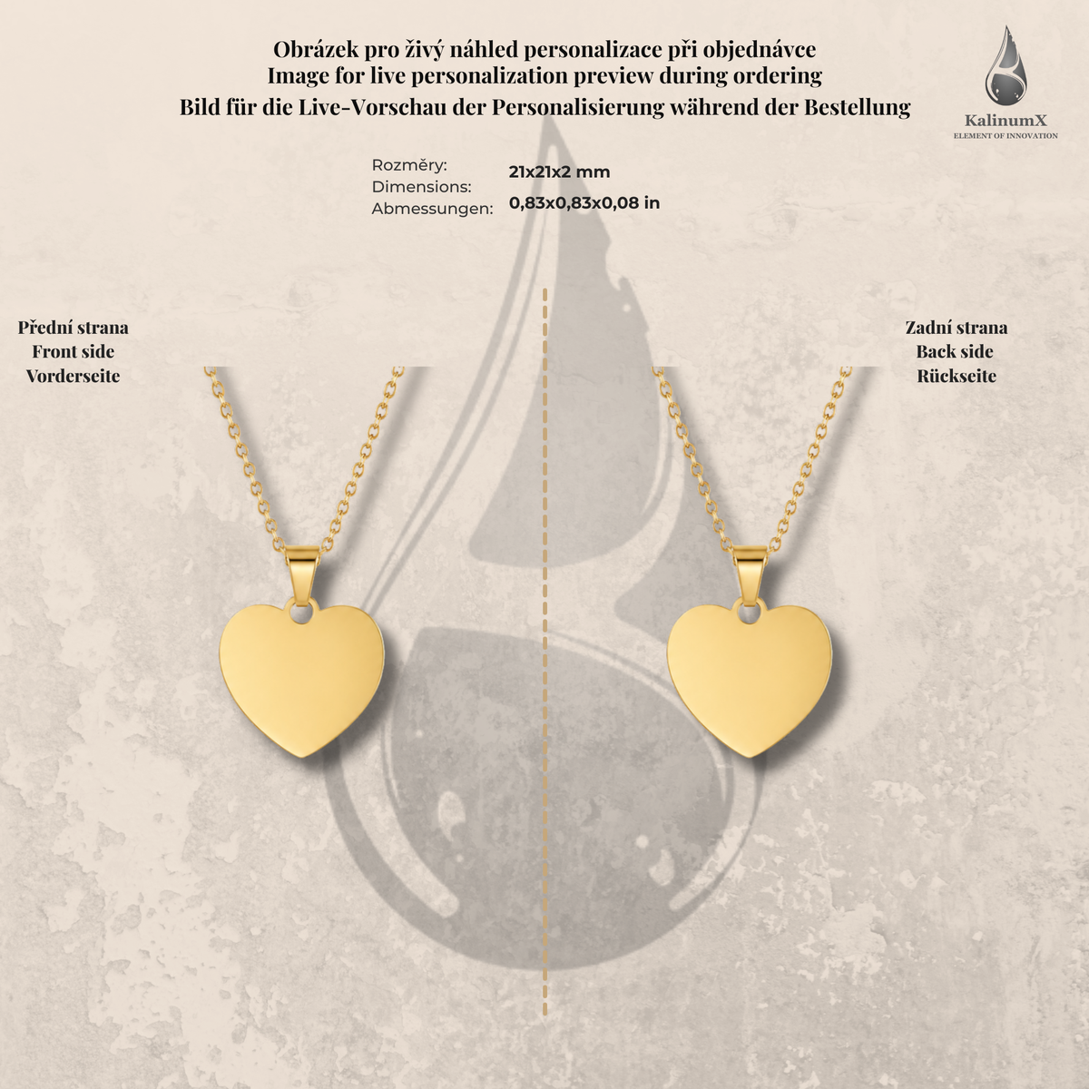 Gold-tone necklace with a 21 mm heart pendant