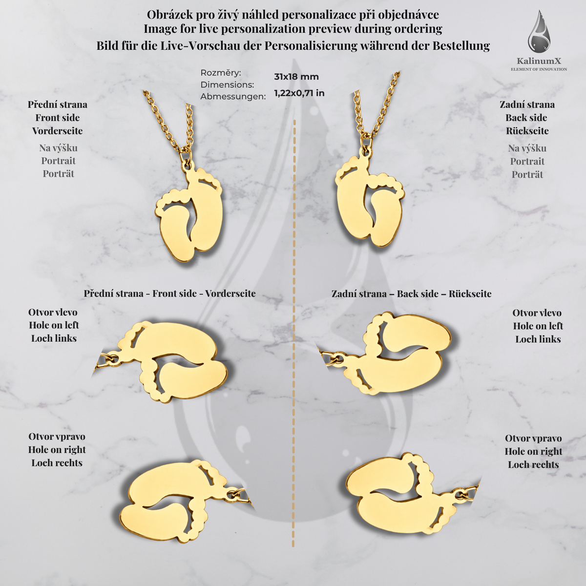 Halskette aus Edelstahl mit Babyfuß-Anhänger – goldfarben, KalinumX