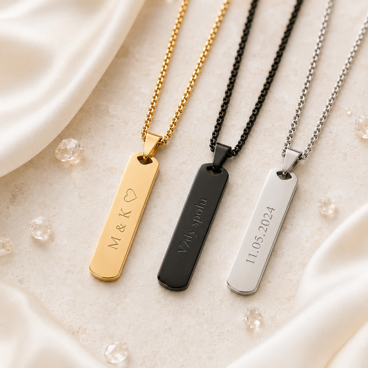 Stainless steel necklace with plate – 45 × 10 mm, KalinumX