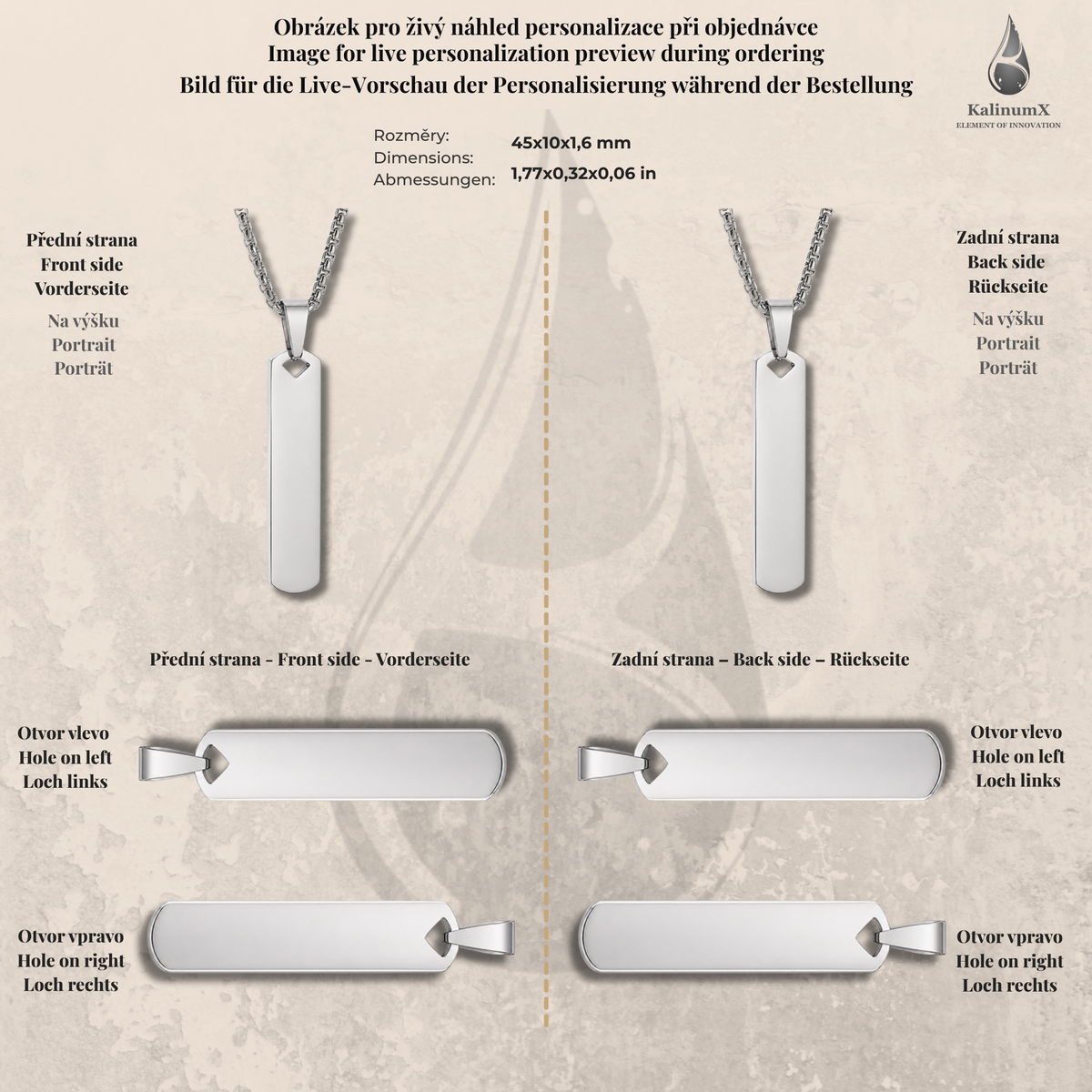 Náhrdelník z nerezu s destičkou 45 × 10 mm – stříbrná, KalinumX