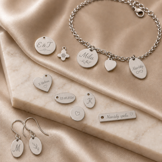 Mini stainless steel charms – flat, silver-tone, KalinumX