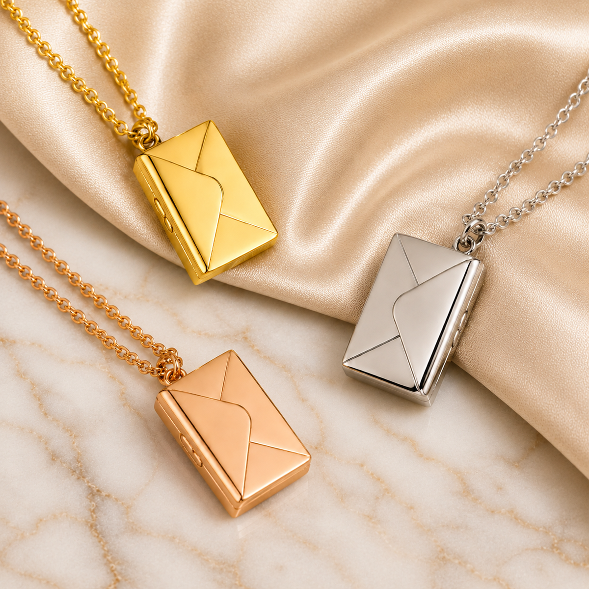 Stainless steel necklace with envelope pendant, KalinumX
