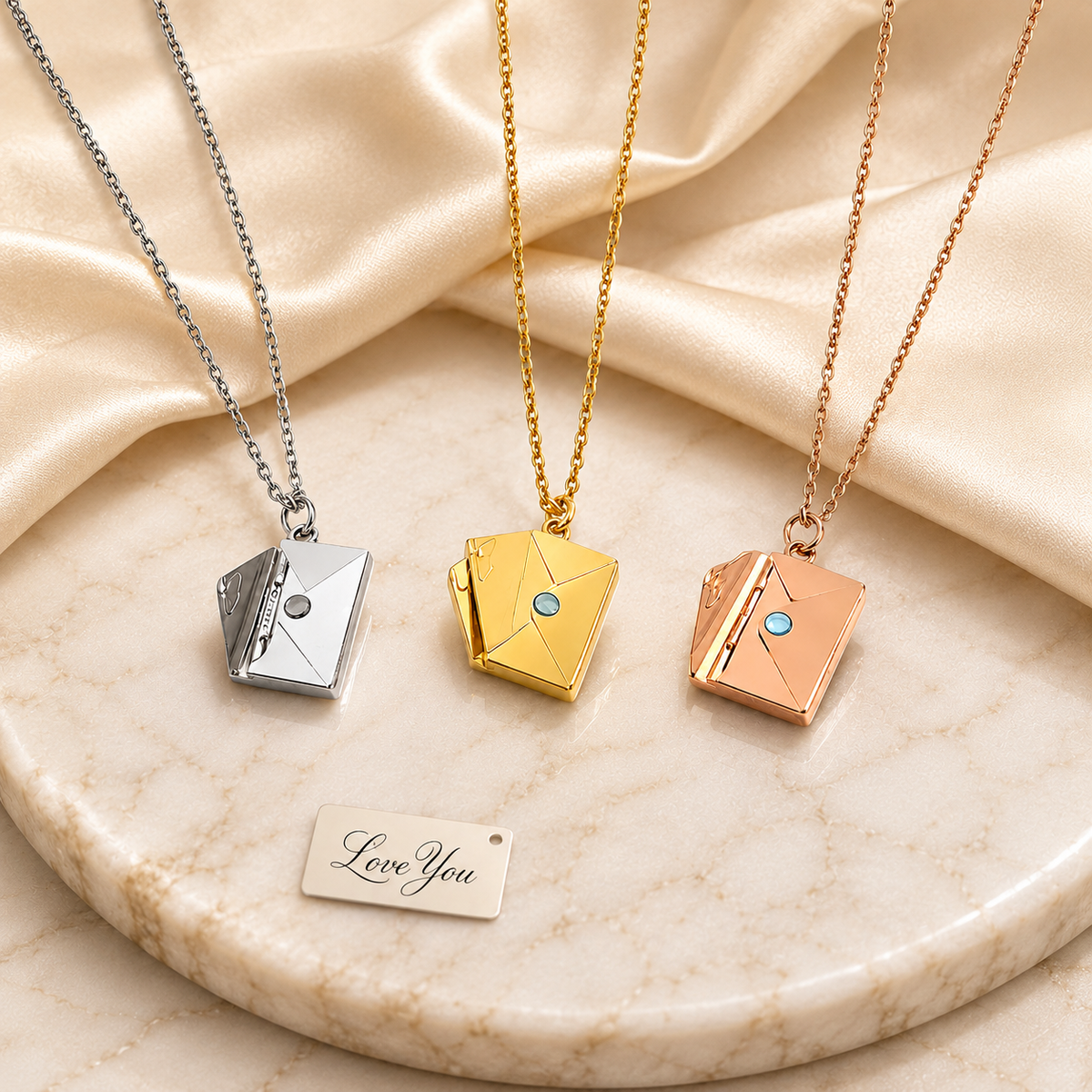 Stainless steel necklace with envelope pendant, KalinumX