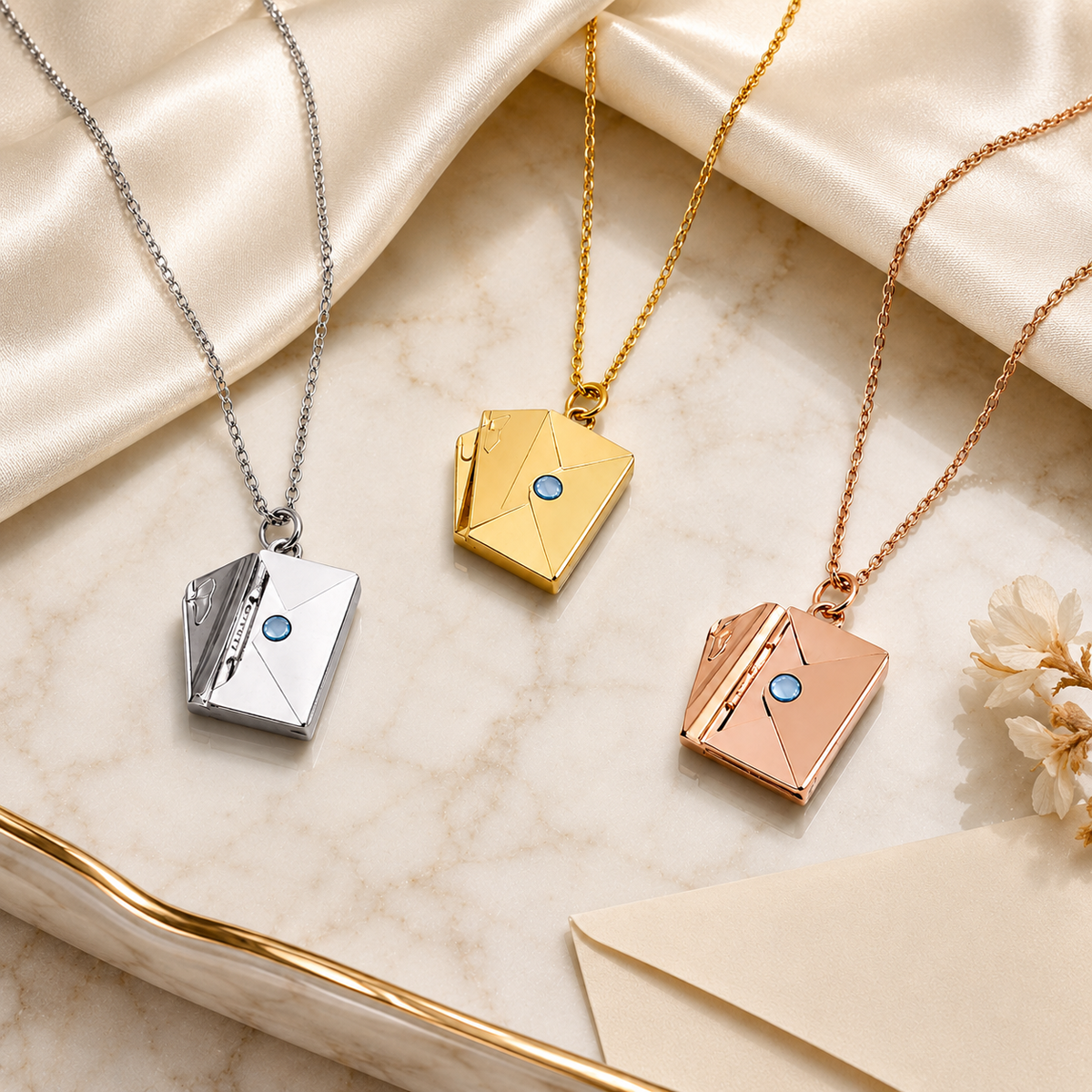 Stainless steel necklace with envelope pendant, KalinumX