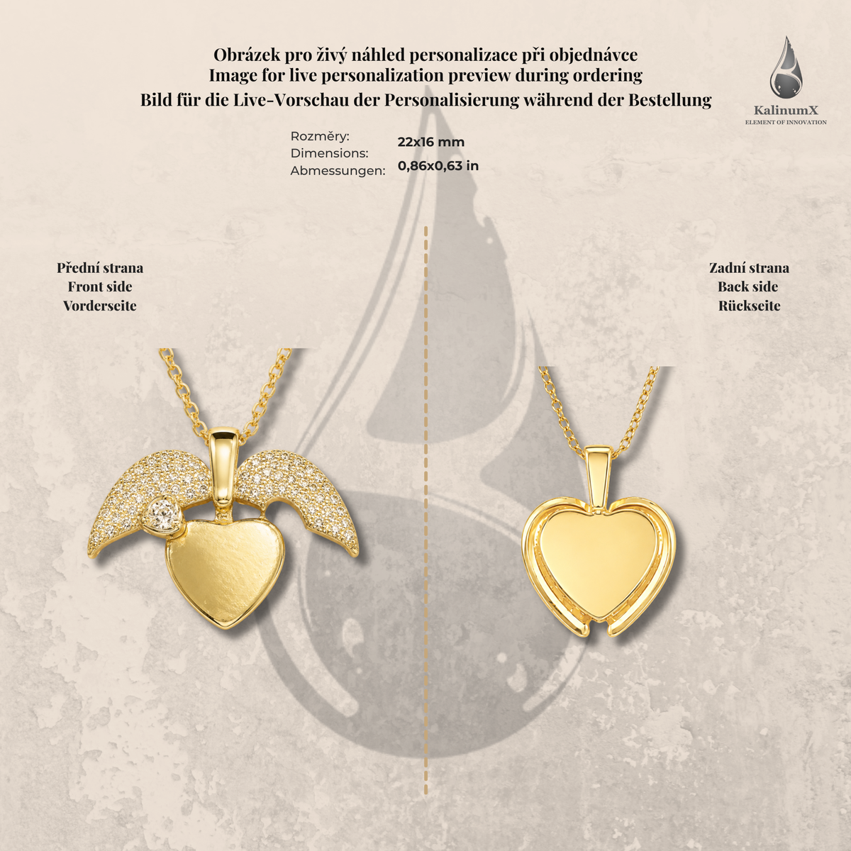 Stainless steel heart necklace – opening heart, gold-tone, KalinumX