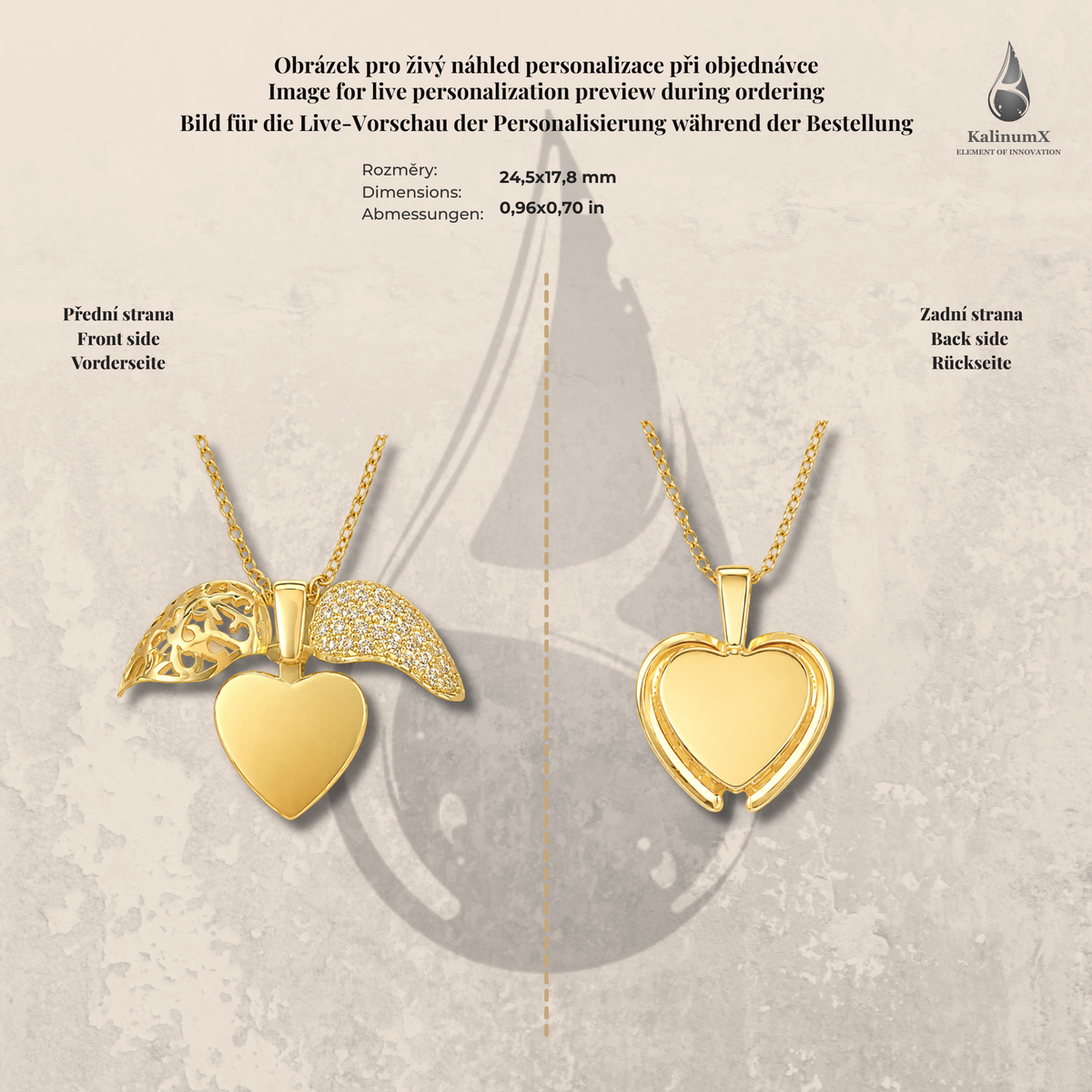 Stainless steel heart necklace – heart, gold-tone, KalinumX