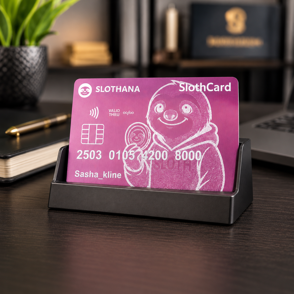 Slothana-Community-Karte, 86 × 54 × 0,2 mm, Aluminium, rosa
