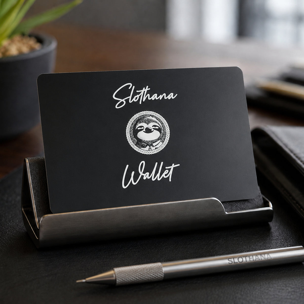 Slothana Wallet card, 86 × 54 × 0.2 mm, aluminium, black