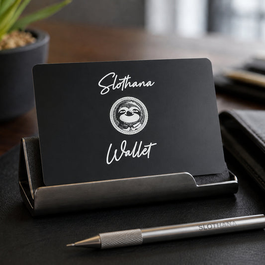 Slothana Wallet card, 86 × 54 × 0.2 mm, aluminium, black