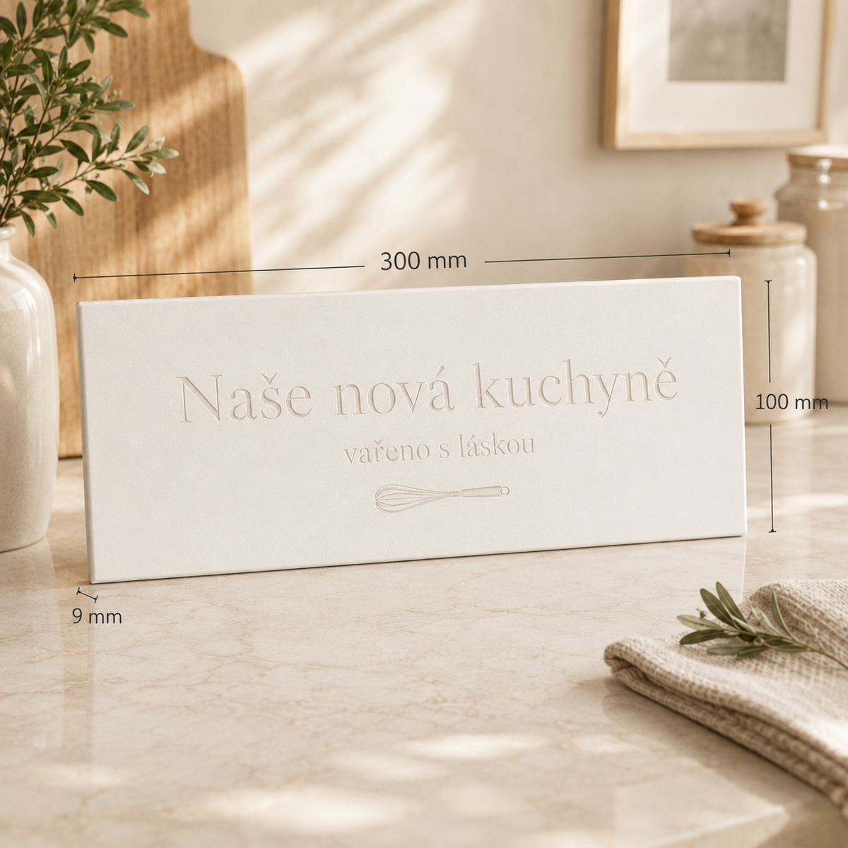 White ceramic tile – 350 × 250 × 8 mm – with engraving