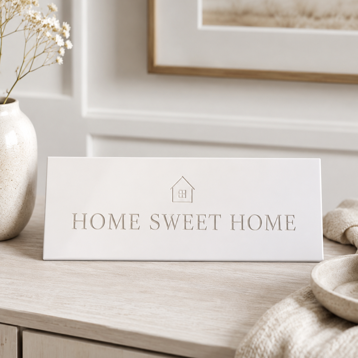 White ceramic tile – 350 × 250 × 8 mm – with engraving
