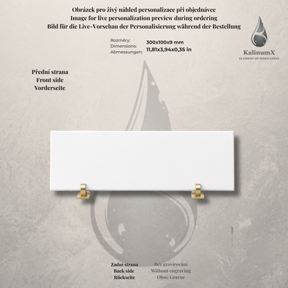White ceramic tile – 350 × 250 × 8 mm – with engraving