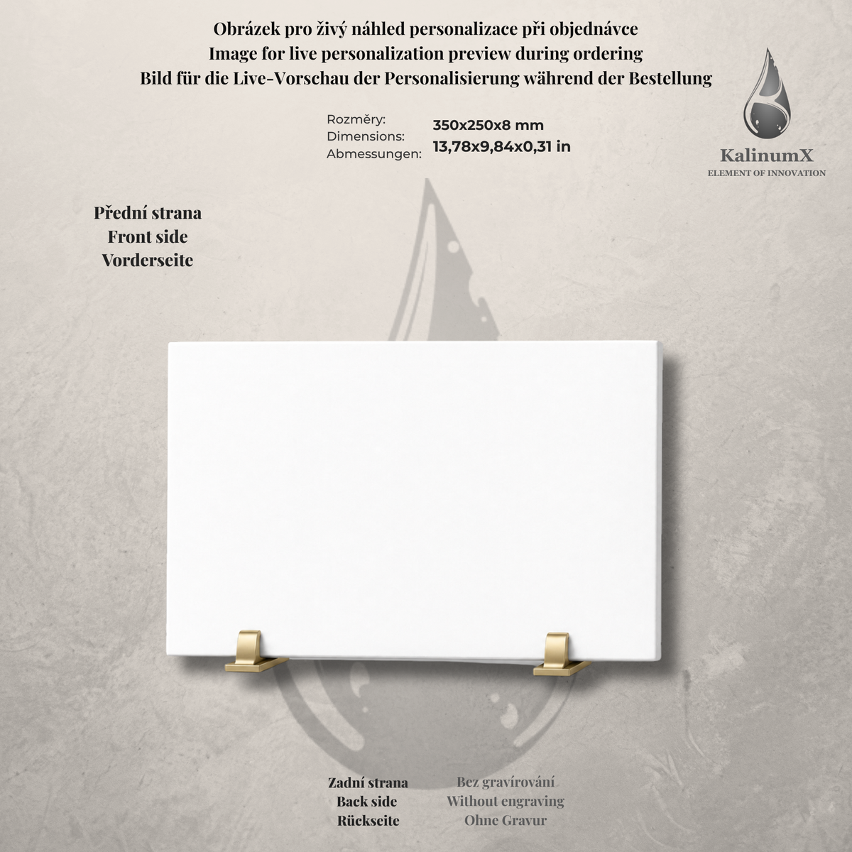 White ceramic tile – 350 × 250 × 8 mm – with engraving