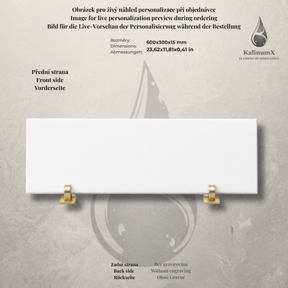 White ceramic tile – 350 × 250 × 8 mm – with engraving