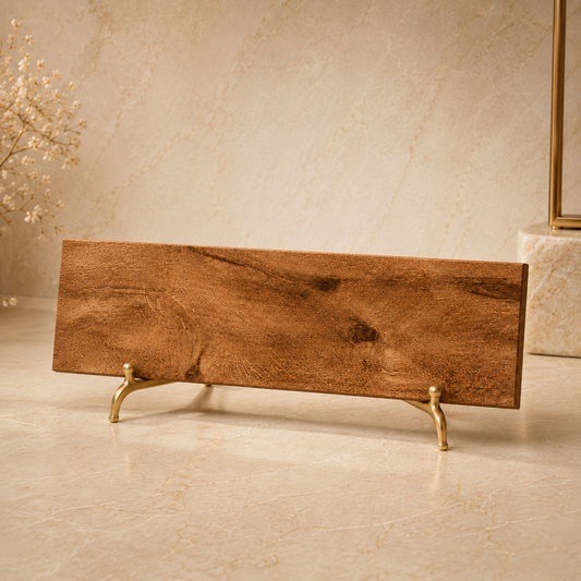 Brown wood-effect ceramic tile – 750 × 250 × 8 mm – with engraving