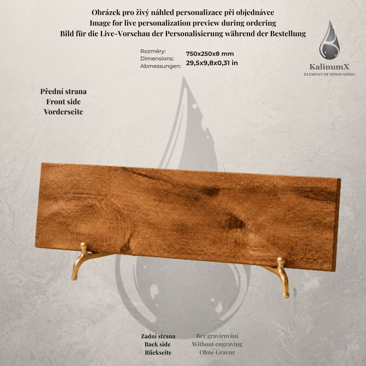 Keramická dlaždice s hnědým dřevodekorem – 750 × 250 × 8 mm – s gravírováním