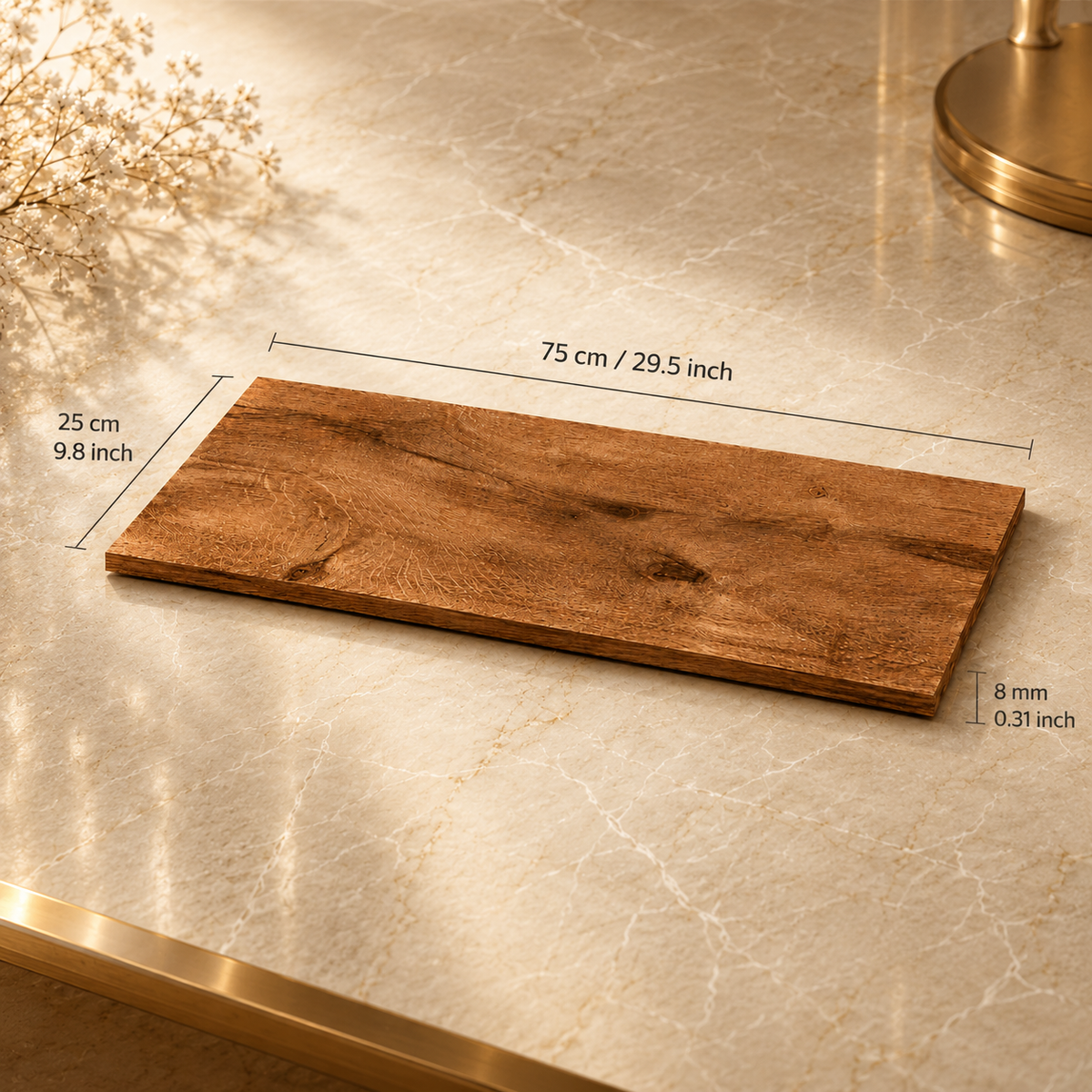 Keramická dlaždice s hnědým dřevodekorem – 750 × 250 × 8 mm – s gravírováním