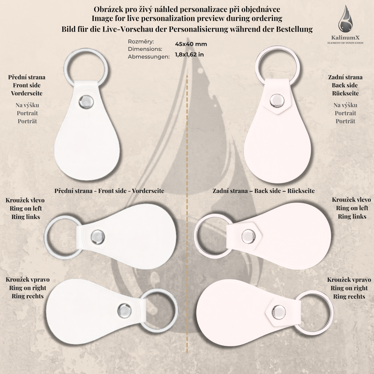 Teardrop-shaped PU leatherette keyring – 53 × 32 mm – engraved