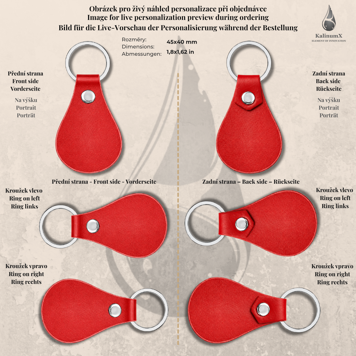 Teardrop-shaped PU leatherette keyring – 53 × 32 mm – engraved
