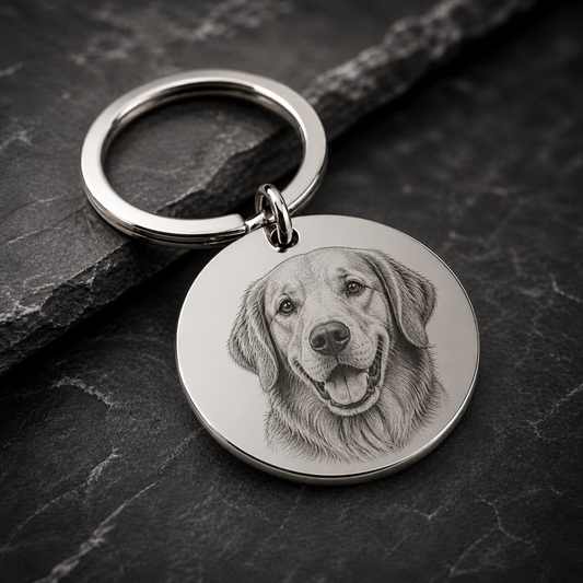 Round stainless steel keyring – engraved