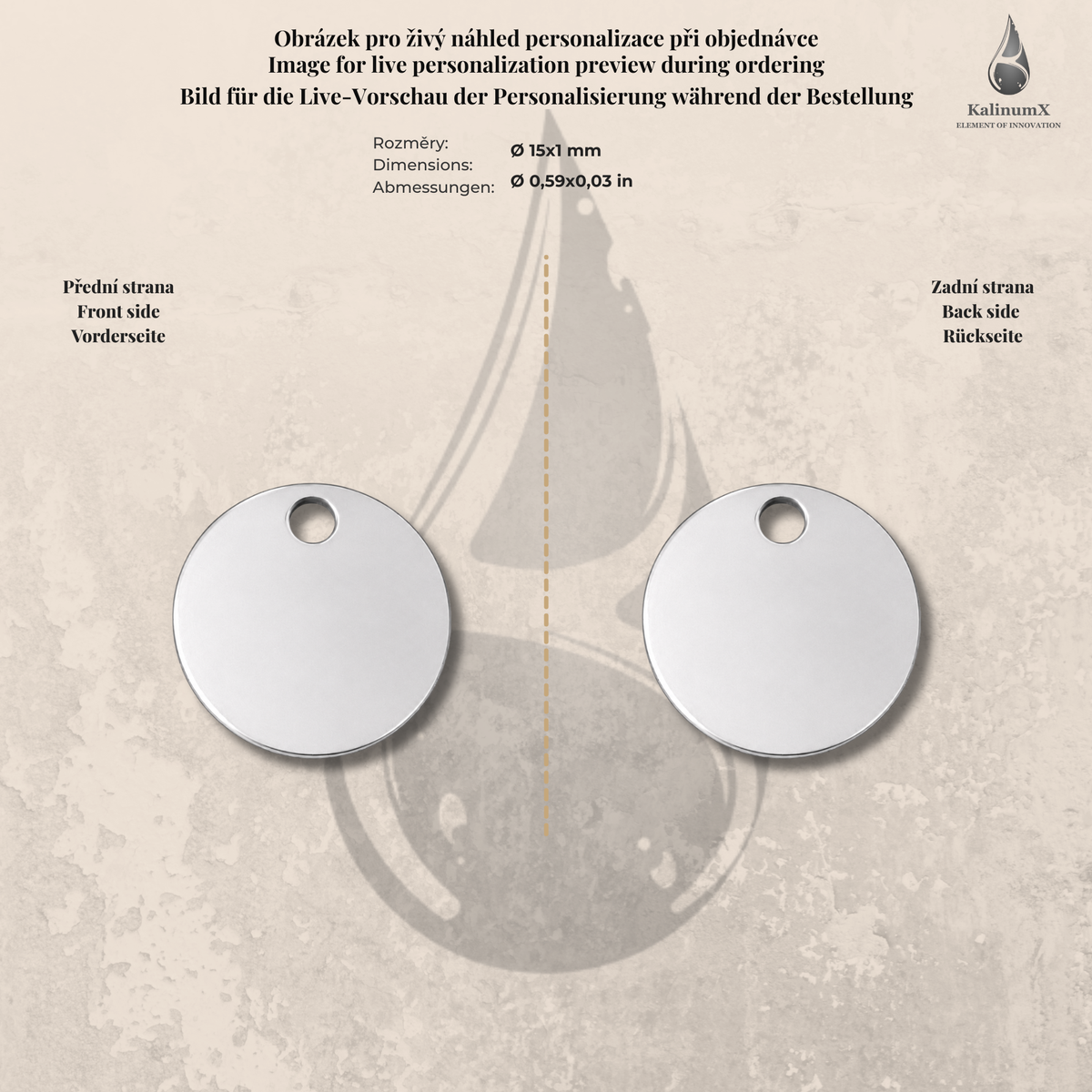 Klíčenka kulatá Ø15 × 1 mm – nerezová, s gravírováním