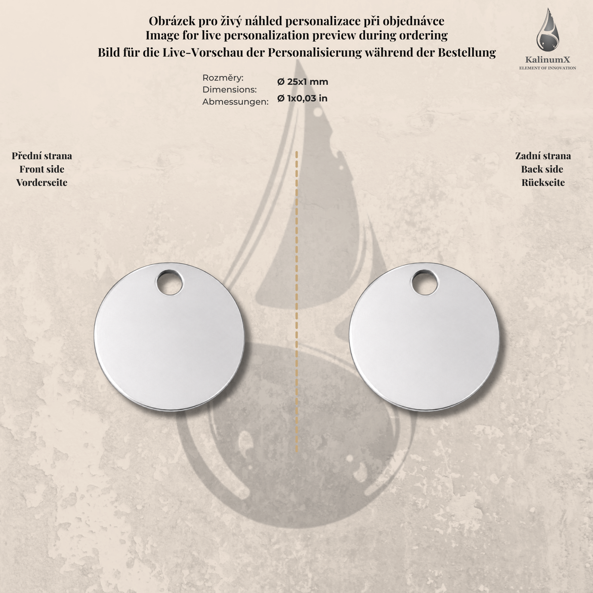 Klíčenka kulatá Ø25 × 1 mm – nerezová, s gravírováním