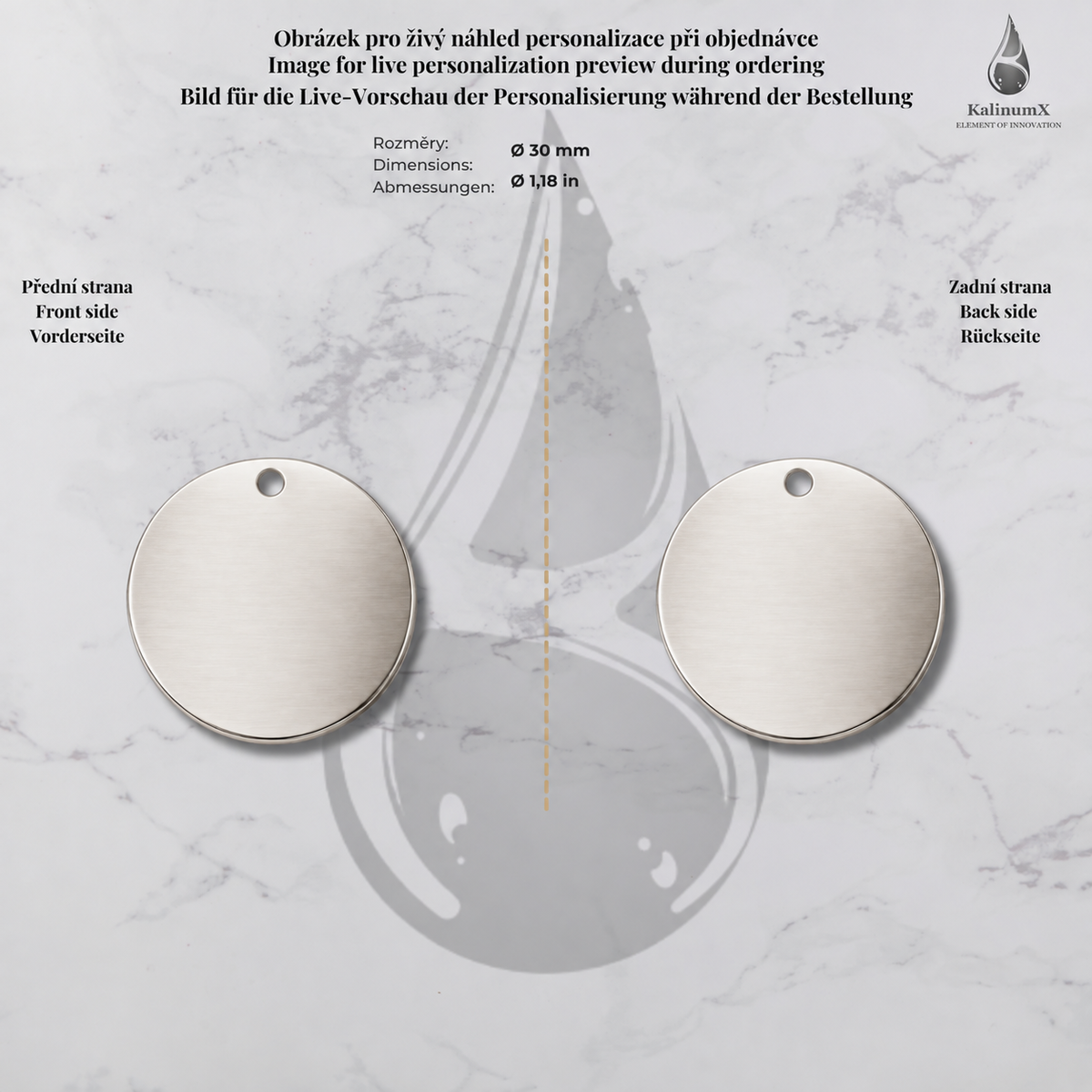 Klíčenka kulatá Ø30 × 1,25 mm – nerezová, s gravírováním