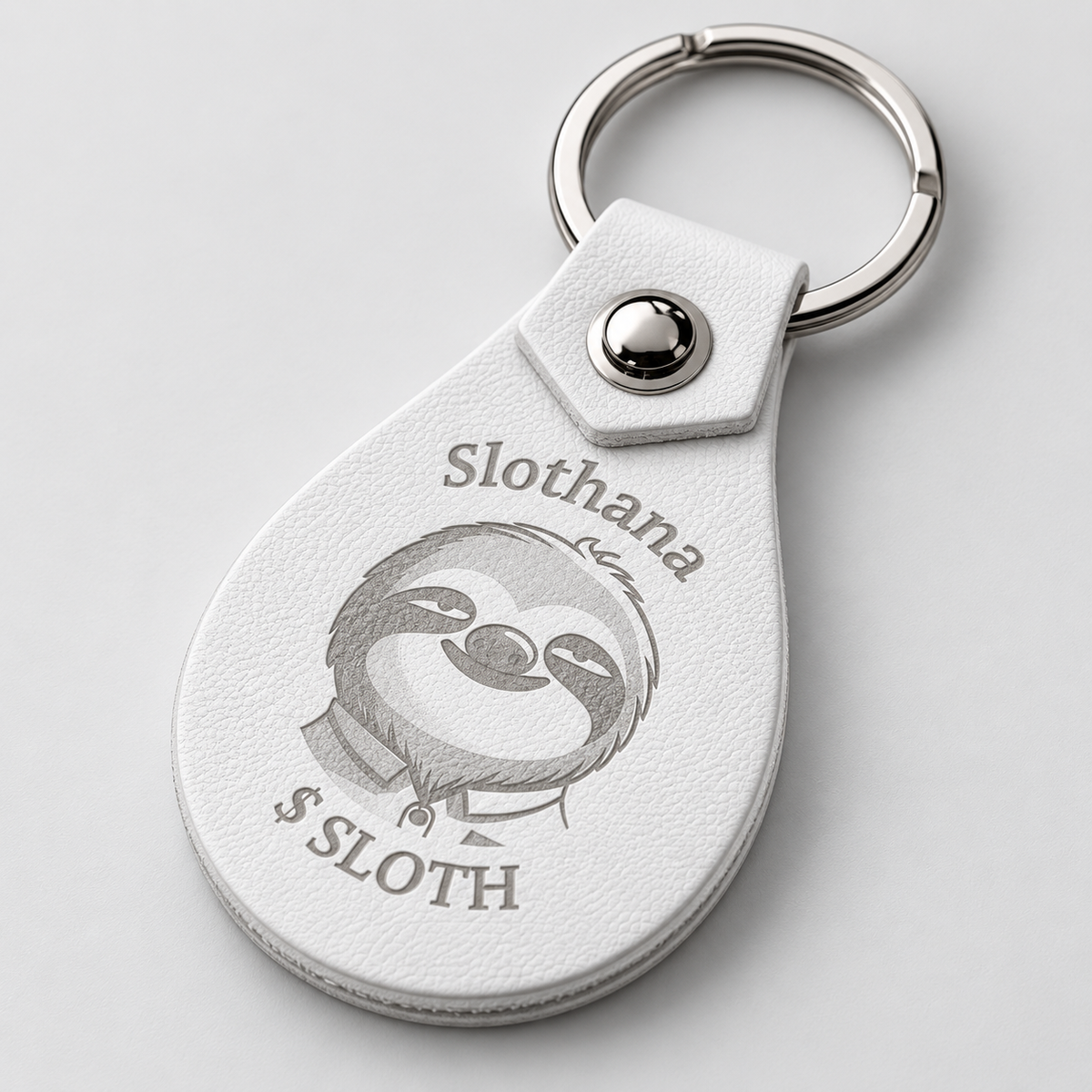 Schlüsselanhänger aus PU-Kunstleder – 53 × 32 mm – Slothana-Motiv Classic Sloth – graviert
