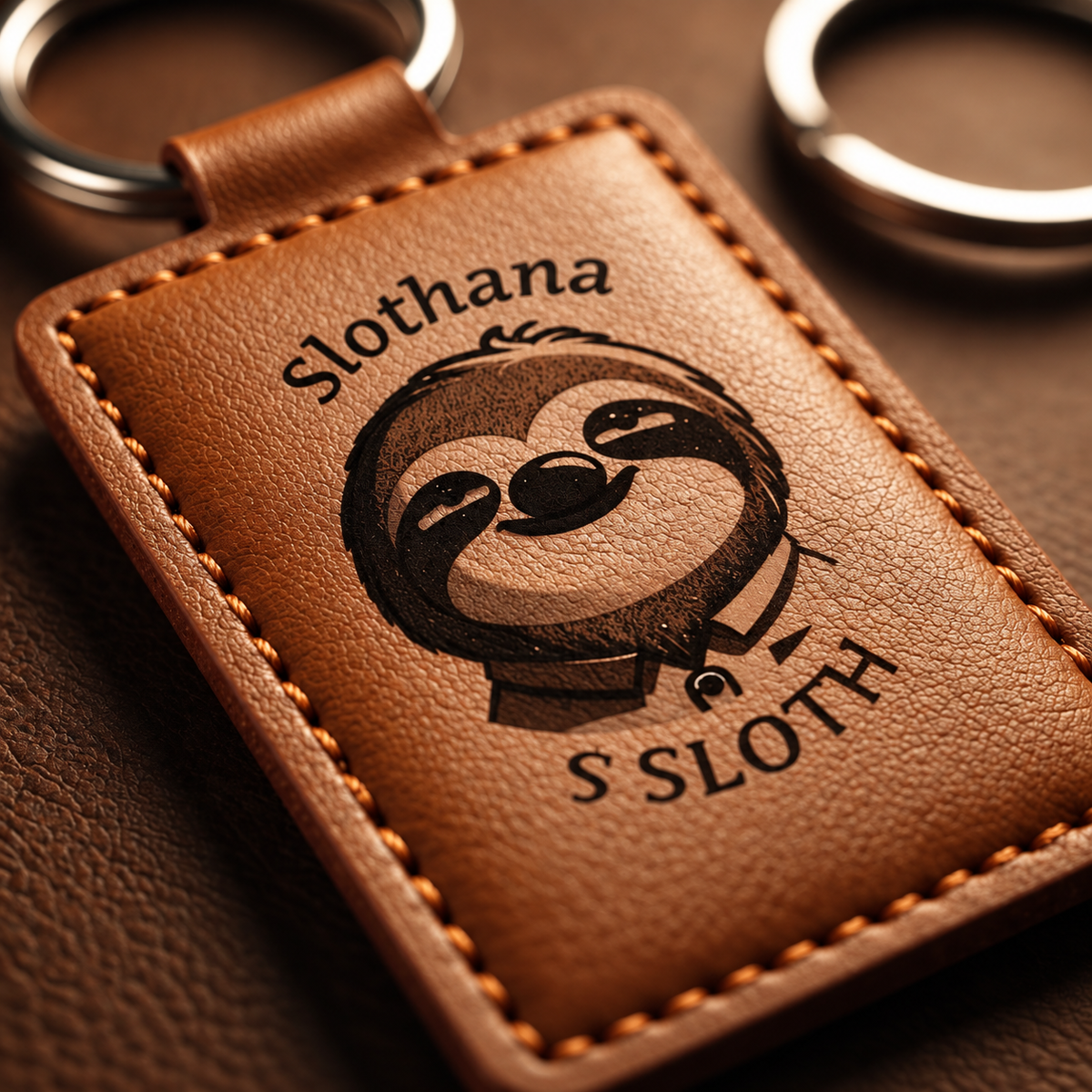 Klíčenka Slothana Community 65 × 40 mm – PU koženka, s gravírováním