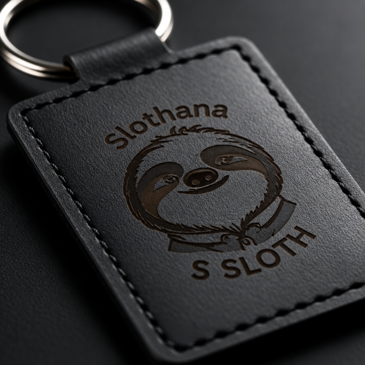 Klíčenka Slothana Community 65 × 40 mm – PU koženka, s gravírováním