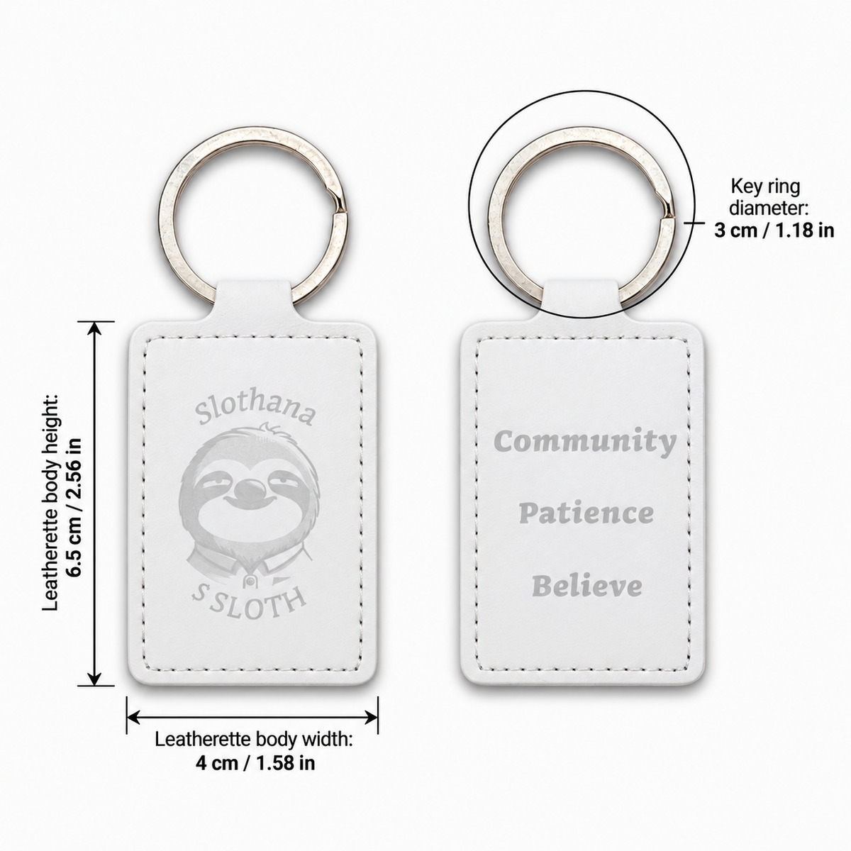 Klíčenka Slothana Community 65 × 40 mm – PU koženka, s gravírováním