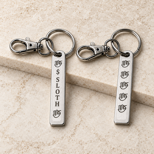 Stainless steel keyring – 50 × 10 mm – Slothana SLOTH motif – engraved