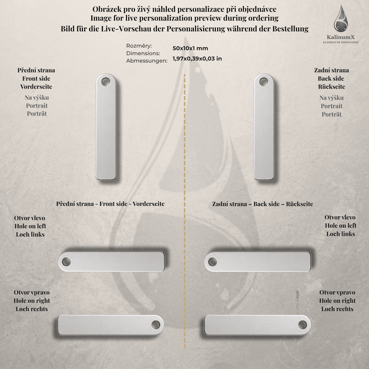 Slim stainless steel keyring – 50 × 10 × 1 mm – silver – engraved