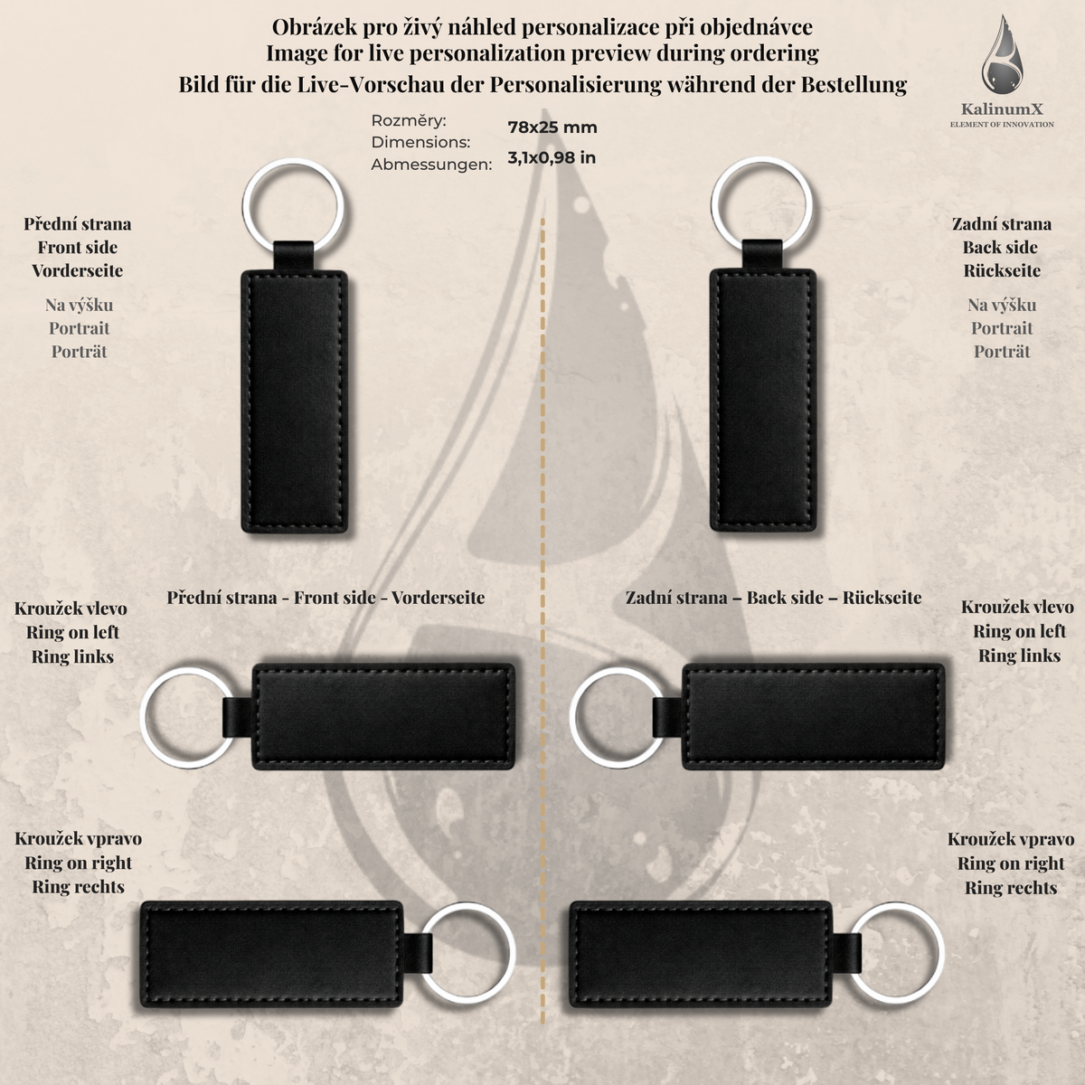 Slim PU leatherette keyring – 79 × 25 mm – engraved