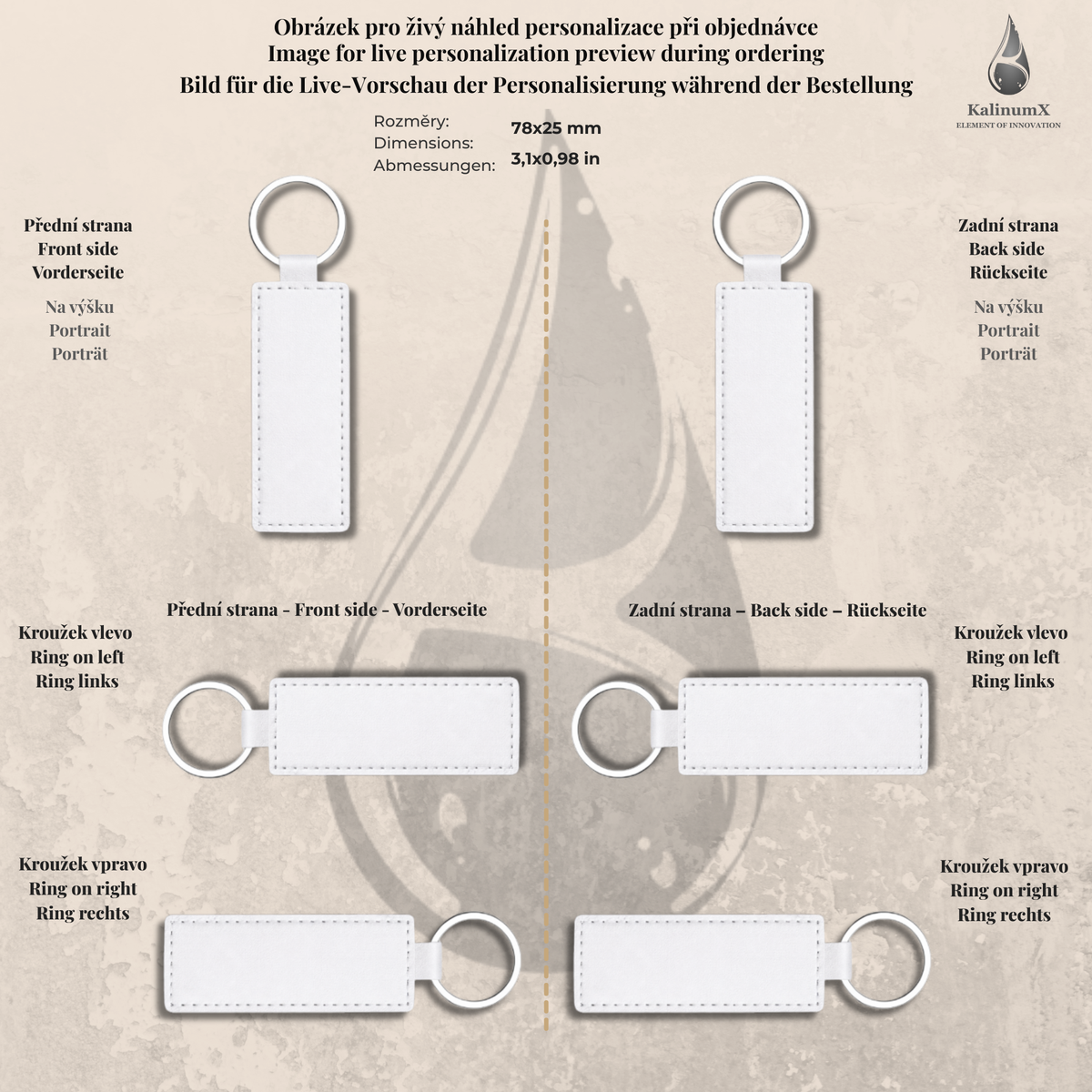 Slim PU leatherette keyring – 79 × 25 mm – engraved