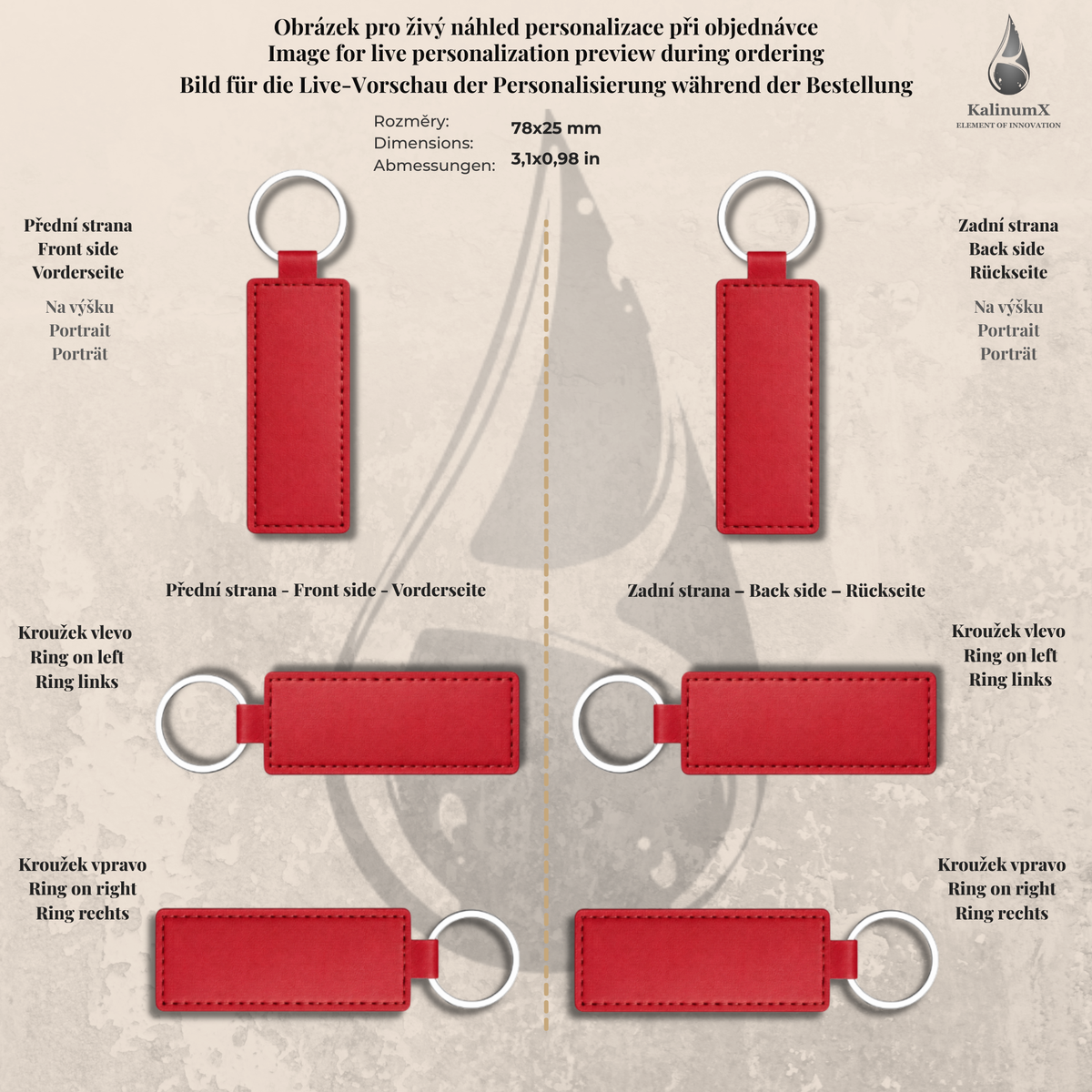 Slim PU leatherette keyring – 79 × 25 mm – engraved
