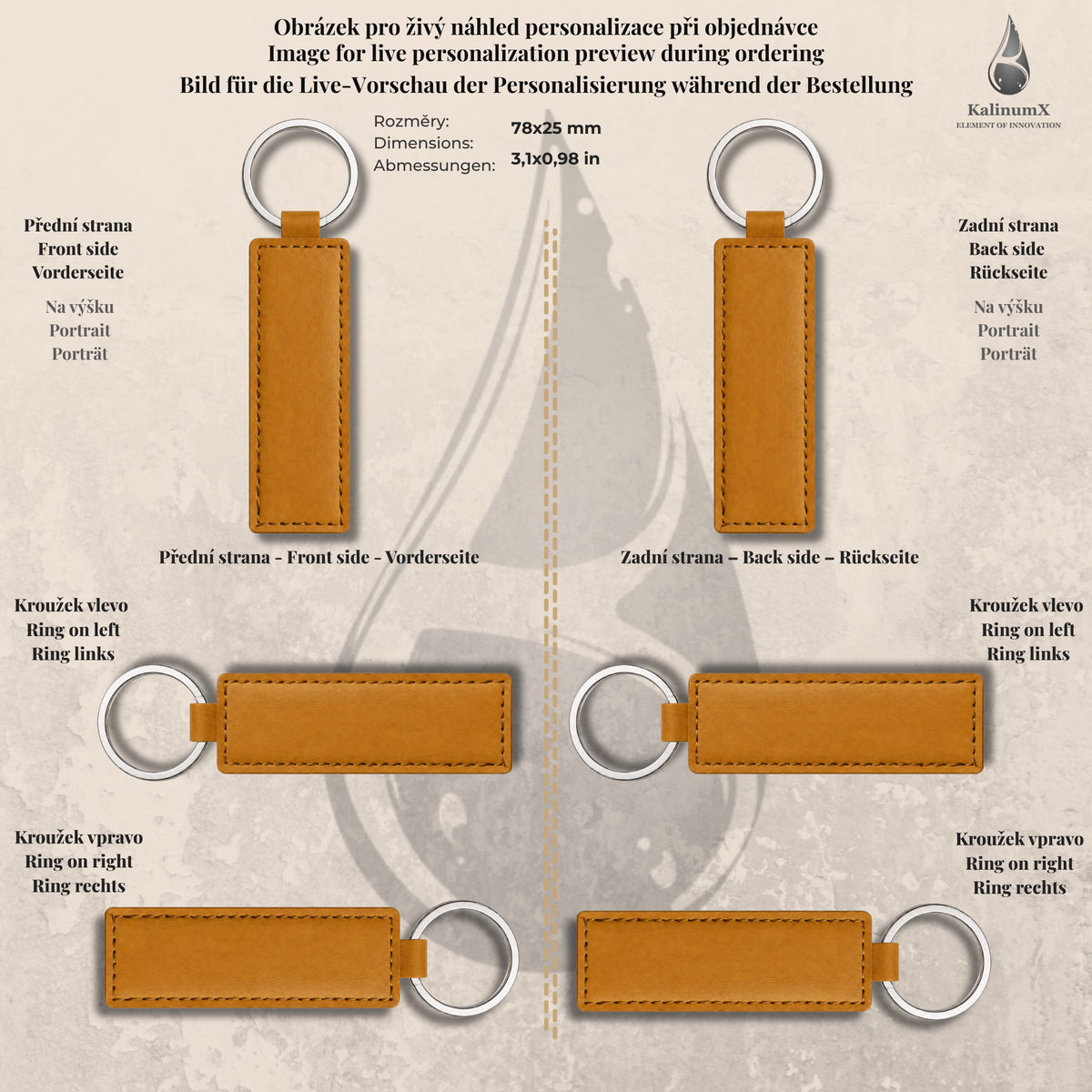 Slim PU leatherette keyring – 79 × 25 mm – engraved