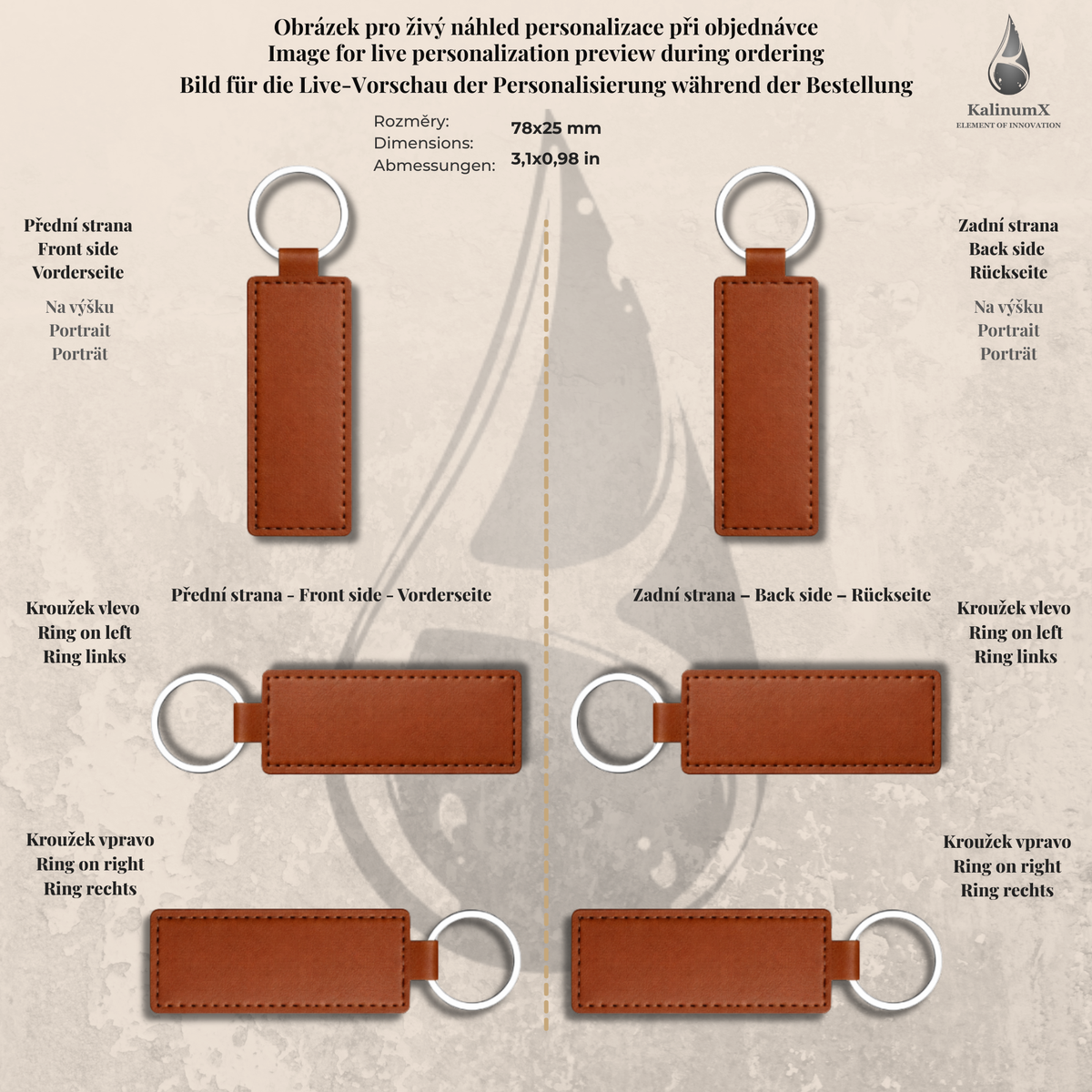 Slim PU leatherette keyring – 79 × 25 mm – engraved
