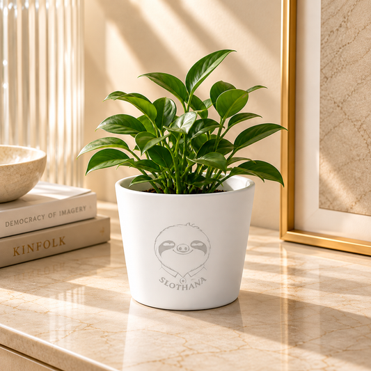 White Slothana ceramic flowerpot – 1 l – finished SLOTHANA design