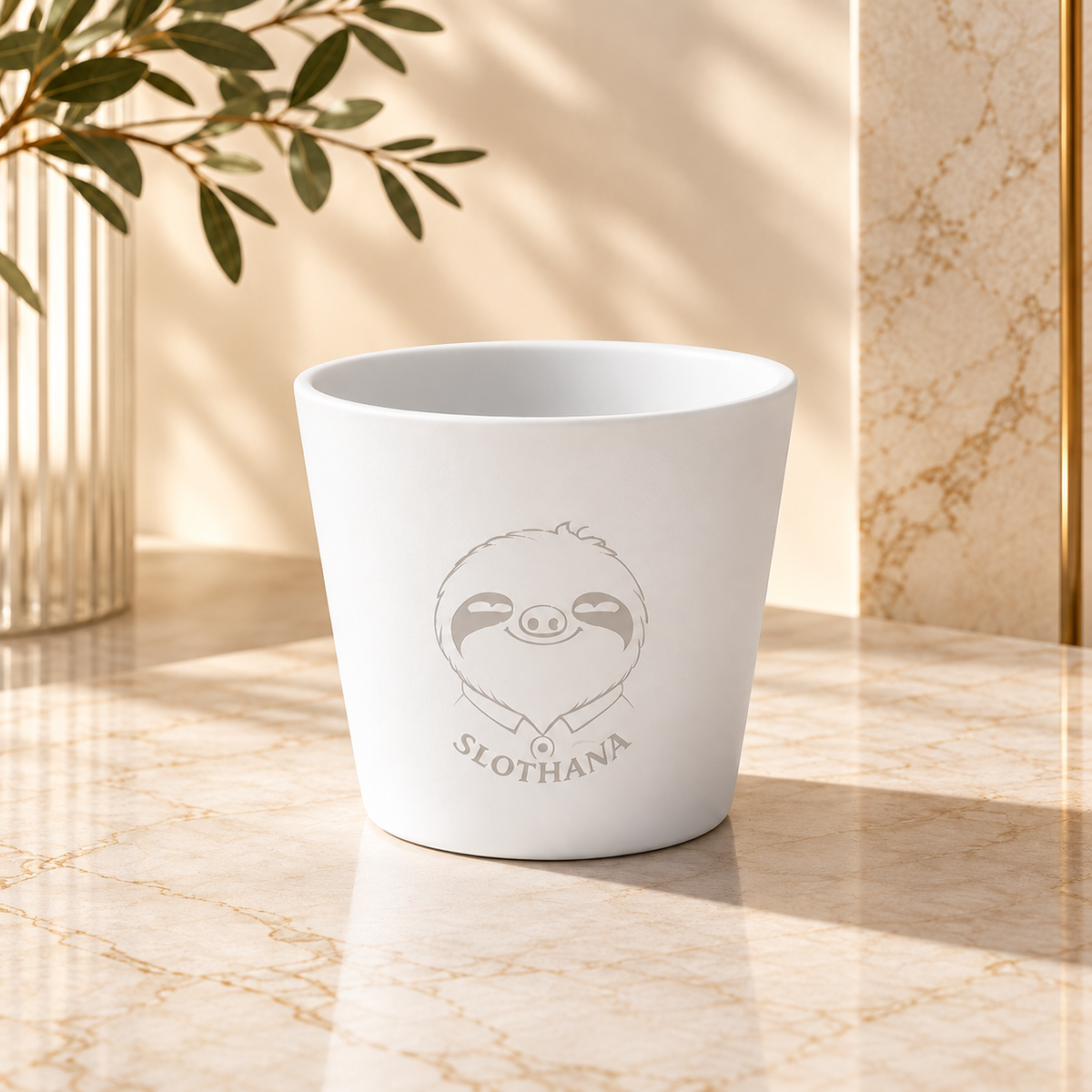 White Slothana ceramic flowerpot – 1 l – finished SLOTHANA design