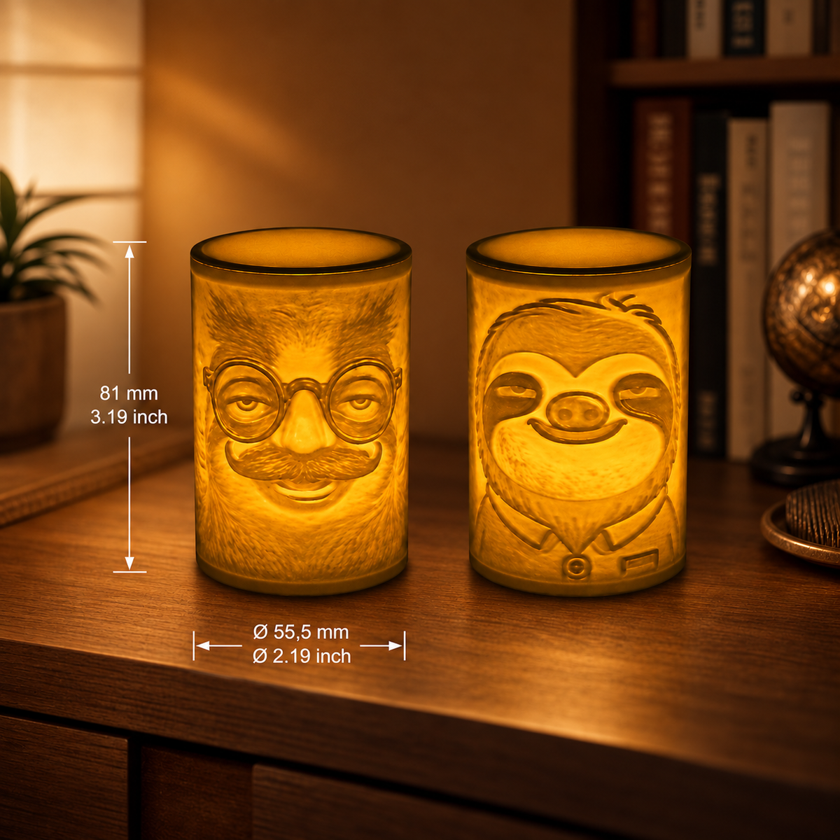Kulatá bílá litofánová lampa Slothana Sloth Ø55,5 × 81 mm z materiálu ABS