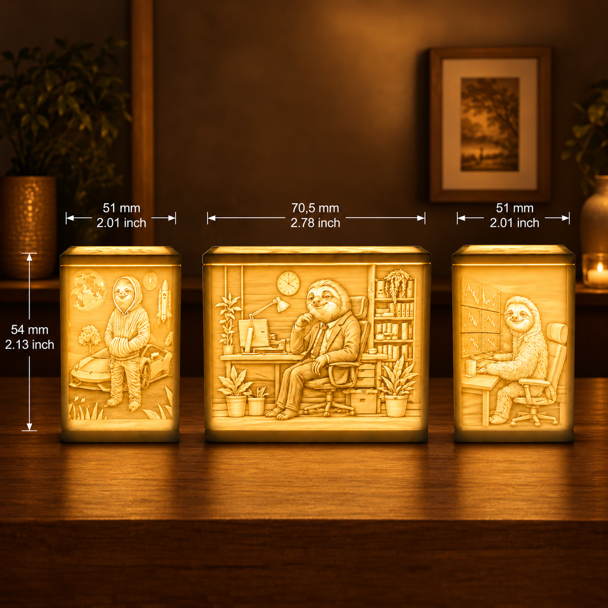 Weiße Slothana-Lithophanlampe – Sloth – 70,5 × 51 × 54 mm – 3D-Druck aus ABS