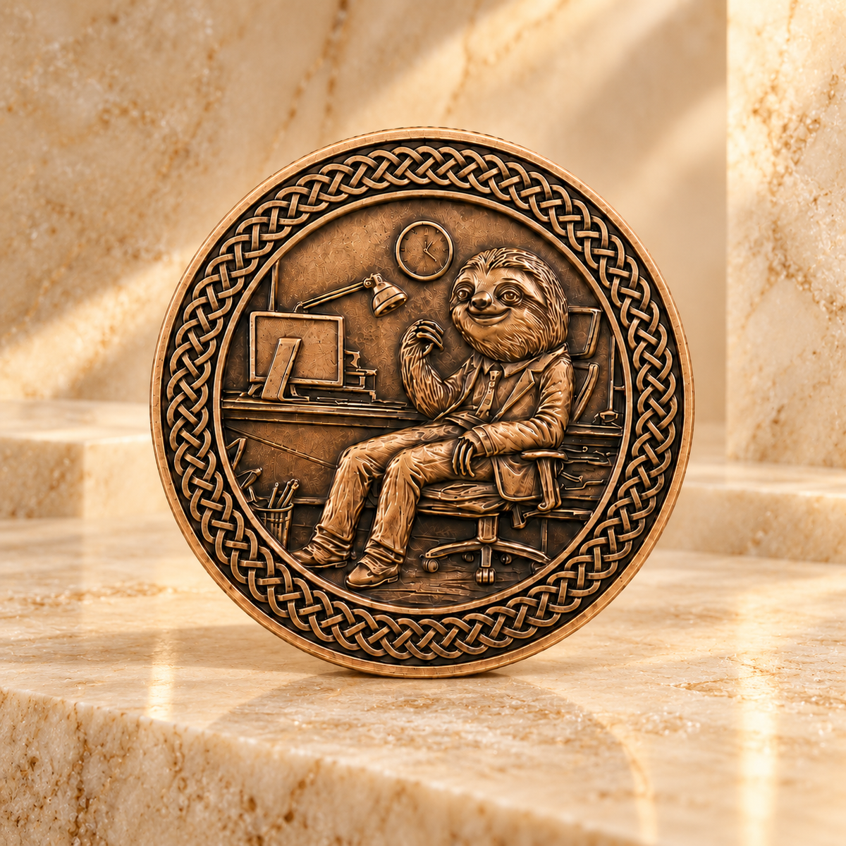 Slothana collector coin – Office Sloth – bronze