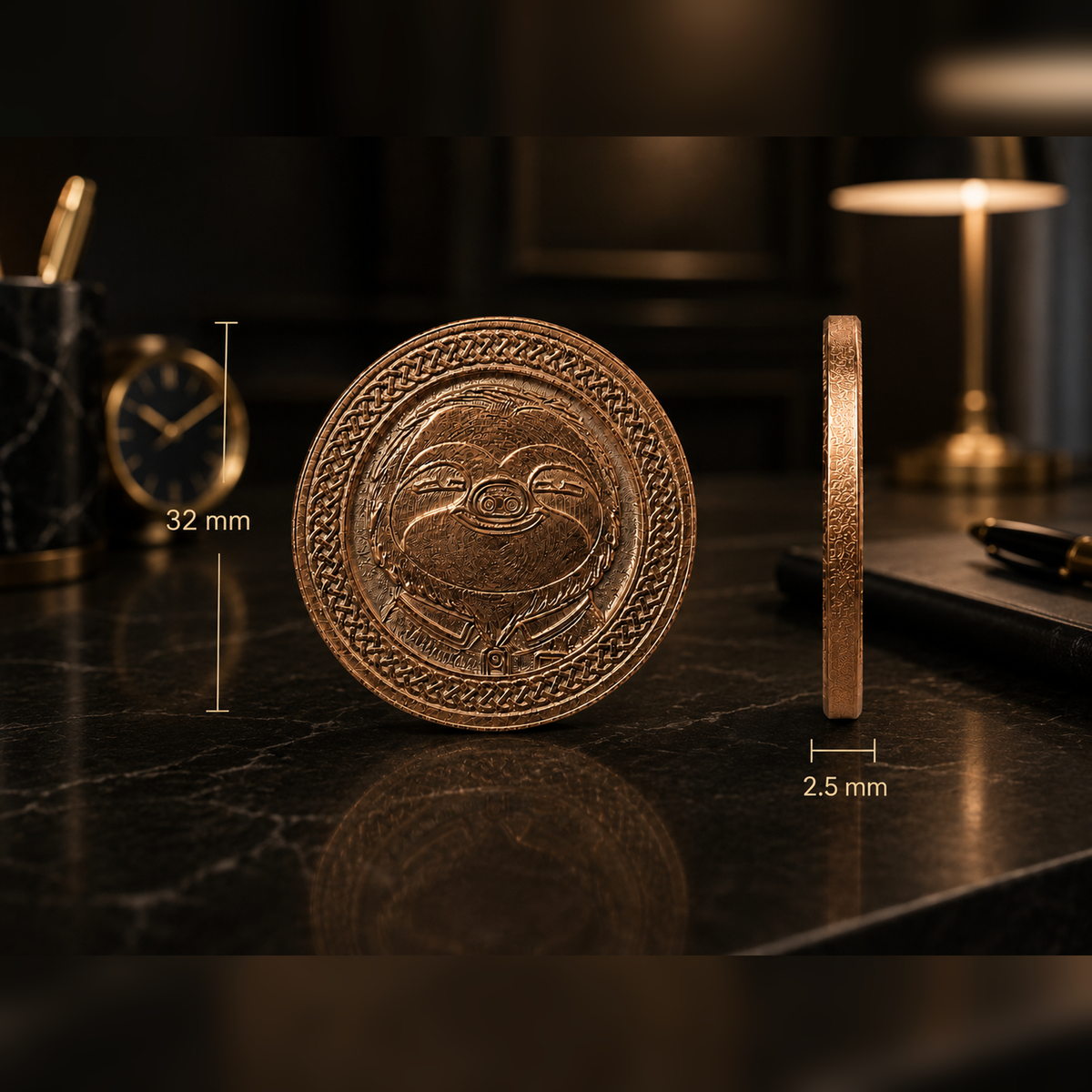 Slothana collector coin – Office Sloth – bronze