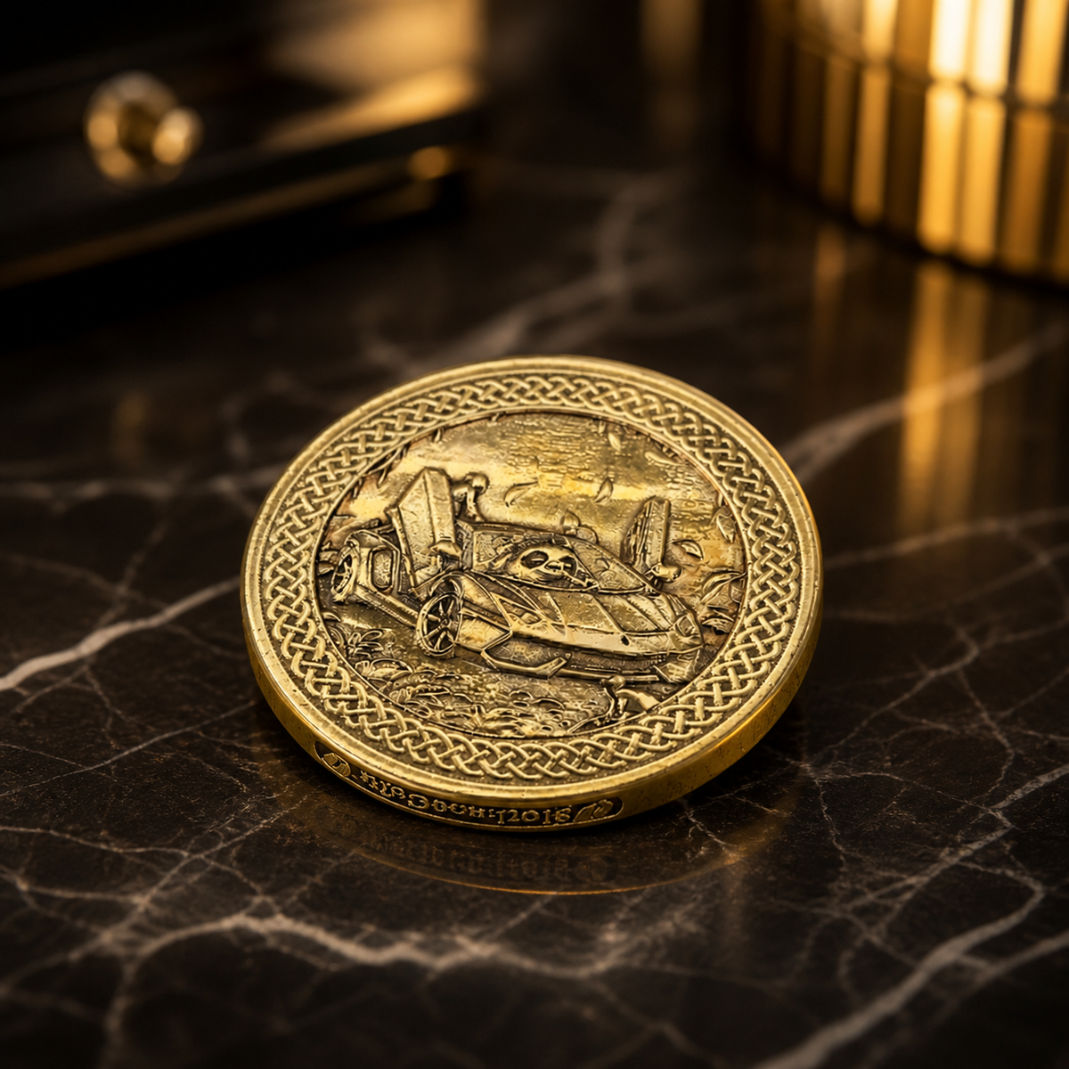 Slothana collector coin – Sloth in a Lambo & Strawberry – brass
