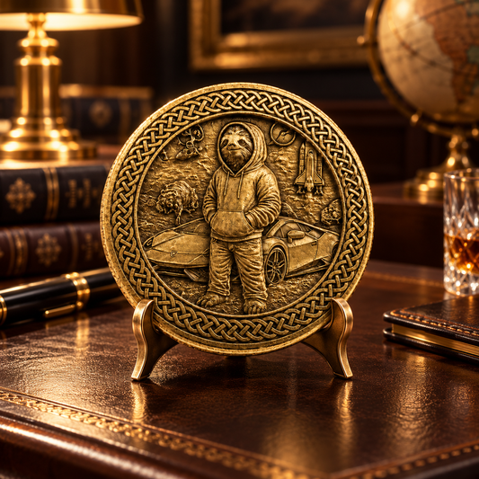 Slothana collector coin, Sloth & Lambo design, brass, serial number SLOTHANA B35B.