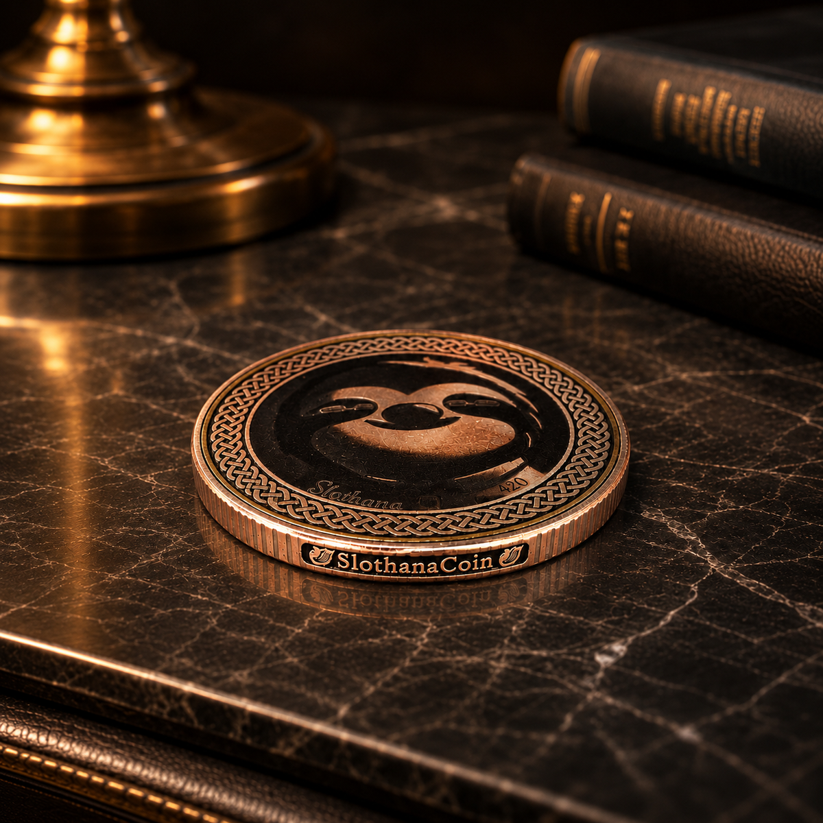 Slothana collector coin – Suit, Lambo & Straw – electroplated metal