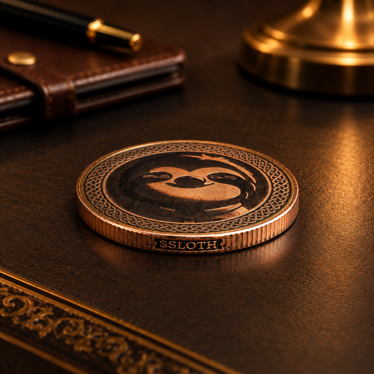 Slothana collector coin – Suit, Lambo & Straw – electroplated metal