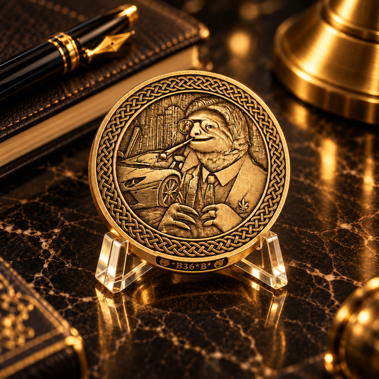 Slothana brass coin – Suit, Lambo & Straw