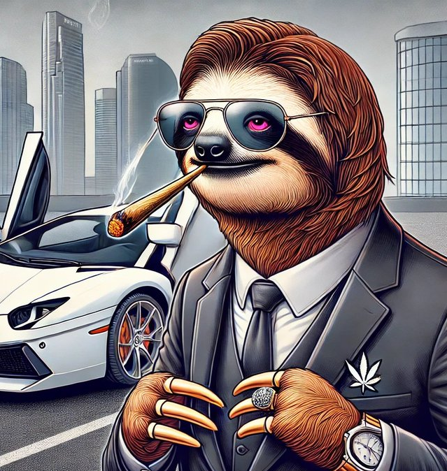 Slothana collector coin – Suit, Lambo & Straw
